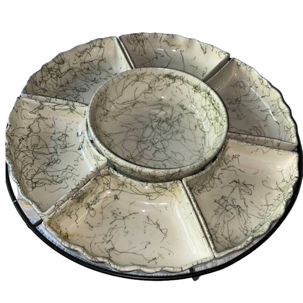 1950 Vintage Sylvan Pottery Pasadena CA, Spaghetti Chip & Dip Relish Lazy Susan